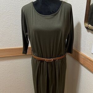 Qearal Elegant Olive Green Midi Dress Size L